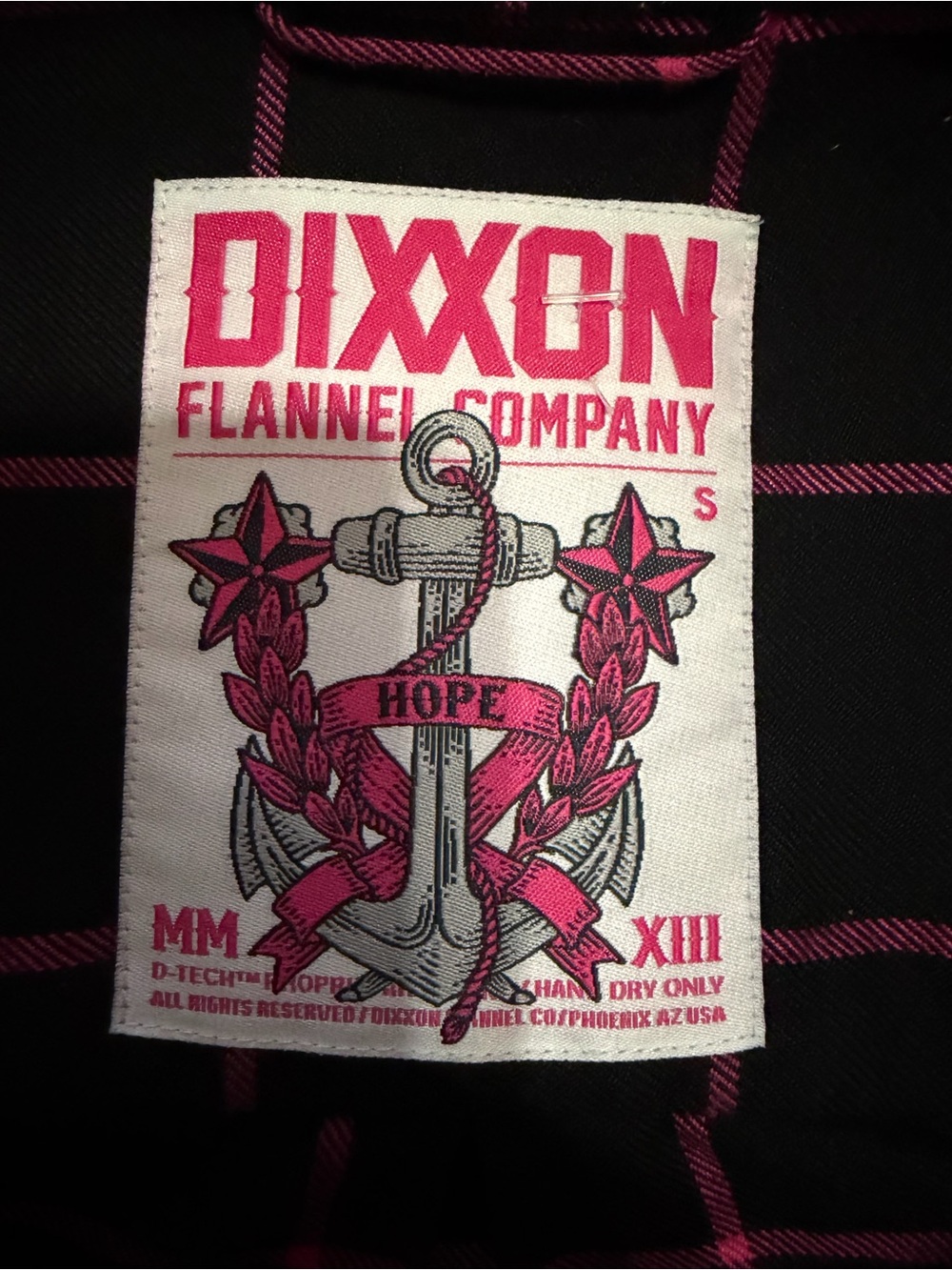 DIXXON Hope Breast Cancer Awareness Black with Pink Plaid Accents Flannel - S - Picture 4 of 7